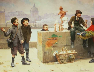 Giovani venditori ambulanti sul Pont Des Arts, Parigi